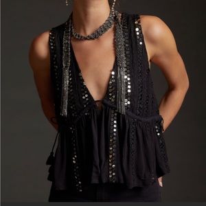 Anthropologie NWT Black Sequins Tank Top. Size: small